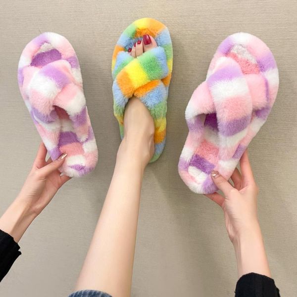 slippers winter mixed-color house women fur rainbow color bedroom girls plush shoes open toe indoor ladies furry, Black
slippers winter mixed-color house women fur rainbow color bedroom girls plush shoes open toe indoor ladies furry, Black