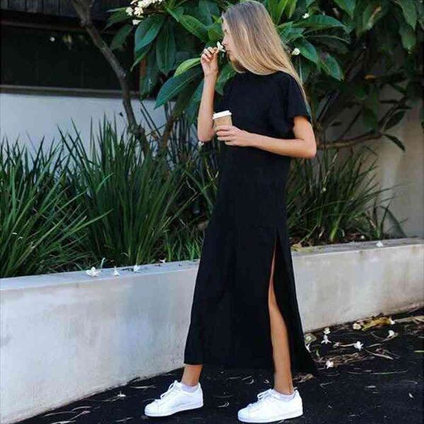 summer korean style midi dress women casual black long dresses plus size short sleeve side open party maxi t, Black;gray
summer korean style midi dress women casual black long dresses plus size short sleeve side open party maxi t, Black;gray
