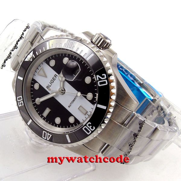 bliger black dial white sapphire glass ceramic bezel automatic mens clock b140, Slivery;brown
bliger black dial white sapphire glass ceramic bezel automatic mens clock b140, Slivery;brown