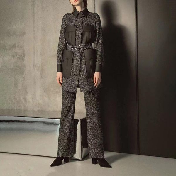 women's two piece pants fall/winter style lapel pu stitching big pocket mid-lengthwoolen coat fashion houndstooth trousers high-quality, White
women's two piece pants fall/winter style lapel pu stitching big pocket mid-lengthwoolen coat fashion houndstooth trousers high-quality, White