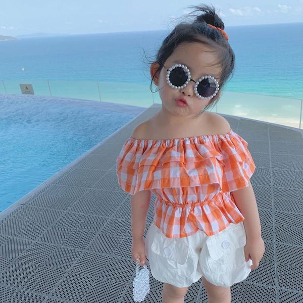 shirts summer fashion slash neck plaid blouses for girls pure cotton short flouncing cute doll, White;black
shirts summer fashion slash neck plaid blouses for girls pure cotton short flouncing cute doll, White;black