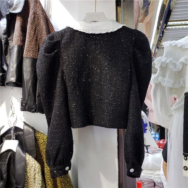 2021 spring female turn down collar single breasted minimalist loose puff sleeve short lurextweed cardigan coat 8y273, Black;brown
2021 spring female turn down collar single breasted minimalist loose puff sleeve short lurextweed cardigan coat 8y273, Black;brown