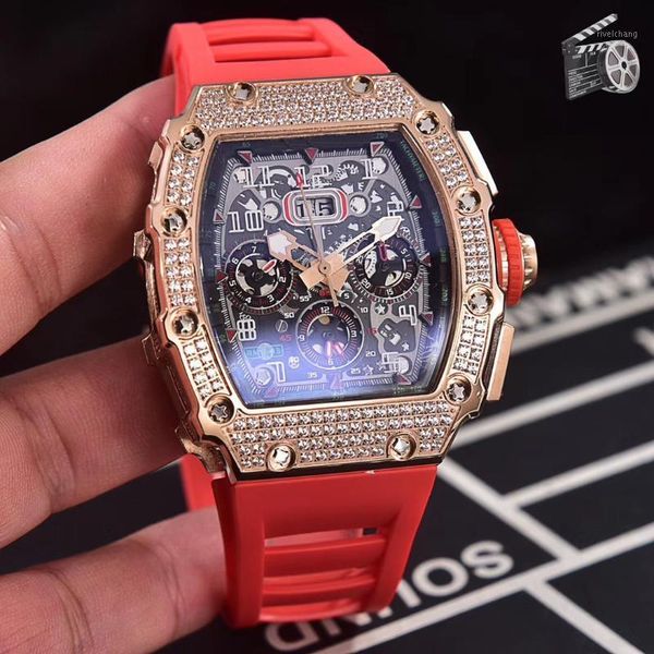 wristwatches black red rubber men watch sapphire automatic mechanical rose gold full iced diamonds tourbillion calendar, Slivery;brown
wristwatches black red rubber men watch sapphire automatic mechanical rose gold full iced diamonds tourbillion calendar, Slivery;brown