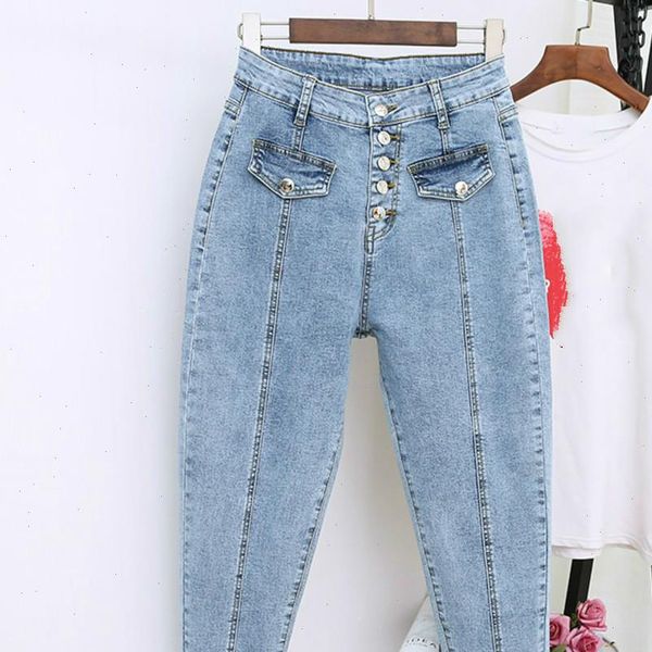 2021 spring autumn boyfriend harem denim pants fashion women high waist female autumn mom jeans pantalones mujer plus size, Blue