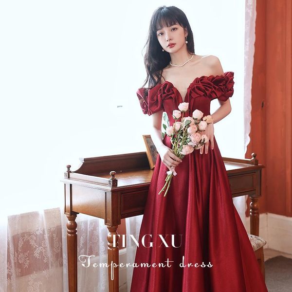 ethnic clothing 2021 formal prom satin a-line dresses women burgundy off-shoulder lacing up evening gowns toast, Red
ethnic clothing 2021 formal prom satin a-line dresses women burgundy off-shoulder lacing up evening gowns toast, Red
