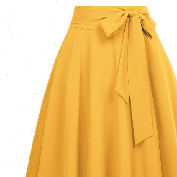 women solid color high waist skirts self tie bow knot embellished big swing keen length elegant retro a line skirt faldas mujer, Black
women solid color high waist skirts self tie bow knot embellished big swing keen length elegant retro a line skirt faldas mujer, Black