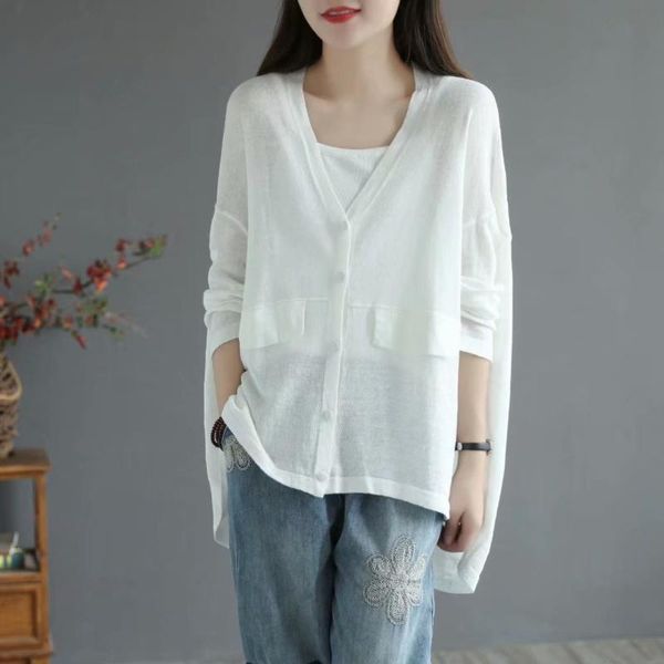women's knits & tees summer cotton and linen cardigan sun protection clothing thin loose knit sweater breathable women, White
women's knits & tees summer cotton and linen cardigan sun protection clothing thin loose knit sweater breathable women, White