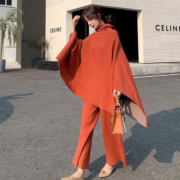 women's two piece pants brand design autumn winter suit turtleneck cape sweater loose knitted wide leg set casual fahion outfit, White
women's two piece pants brand design autumn winter suit turtleneck cape sweater loose knitted wide leg set casual fahion outfit, White