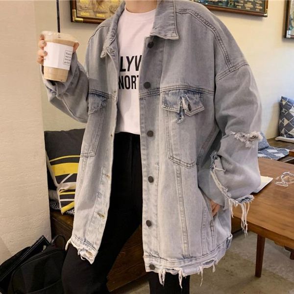 women's jackets autumn oversize denim jacket for women ripped jean boyfriend long sleeve coat hole cool loose, Black;brown
women's jackets autumn oversize denim jacket for women ripped jean boyfriend long sleeve coat hole cool loose, Black;brown