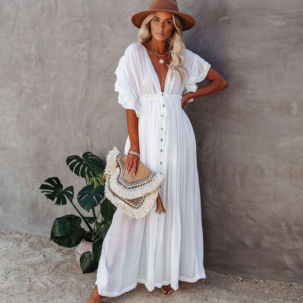 2021 new deep v neck maxi dress women backless white cotton dresses summer ruffles casual beach bikini cover up zjlv, Black;gray
2021 new deep v neck maxi dress women backless white cotton dresses summer ruffles casual beach bikini cover up zjlv, Black;gray