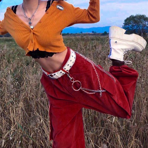 autumn vintage red corduroy pants skinny pocket high waist long trousers ladies with chain fashion hip hip sweatpants, Black;white
autumn vintage red corduroy pants skinny pocket high waist long trousers ladies with chain fashion hip hip sweatpants, Black;white