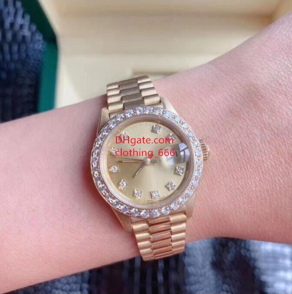with box women watch waterproof 69178 26mm diamond bezel big magnifier mechanical sapphire mirror yellow gold steel bracelet luxury watch, Slivery;brown
with box women watch waterproof 69178 26mm diamond bezel big magnifier mechanical sapphire mirror yellow gold steel bracelet luxury watch, Slivery;brown