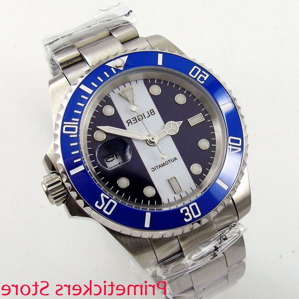 bliger 40mm black white dial blue ceramic bezel stainless steel strap automatic movement men's watch, Slivery;brown
bliger 40mm black white dial blue ceramic bezel stainless steel strap automatic movement men's watch, Slivery;brown