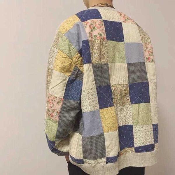 men's hoodies kapital vintage pingtian hongfeng splicing plaid hundred cloth long sleeved sweater for men and women, Black 
men's hoodies kapital vintage pingtian hongfeng splicing plaid hundred cloth long sleeved sweater for men and women, Black