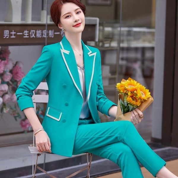 women's two piece pants 2021 autumn and winter professional wear casual office sets double breasted ladies jacket two-piece fashion tro, White
women's two piece pants 2021 autumn and winter professional wear casual office sets double breasted ladies jacket two-piece fashion tro, White