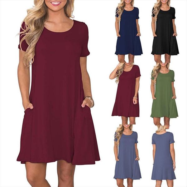 sales casual solid color women dress short sleeve o neck swing t shirt with pockets wholesale dropshipping arrival, Black;gray
sales casual solid color women dress short sleeve o neck swing t shirt with pockets wholesale dropshipping arrival, Black;gray
