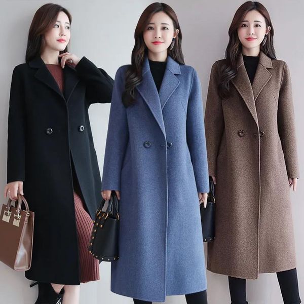 women's wool & blends 2021 women spring autumn coat fashion warm outerwear woolen female long elegant double breasted solid, Black
women's wool & blends 2021 women spring autumn coat fashion warm outerwear woolen female long elegant double breasted solid, Black