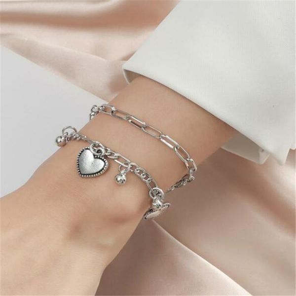 link, chain creative multi layer metal bracelet for women female silver color heart-shaped retro lady jewelry, Black
link, chain creative multi layer metal bracelet for women female silver color heart-shaped retro lady jewelry, Black
