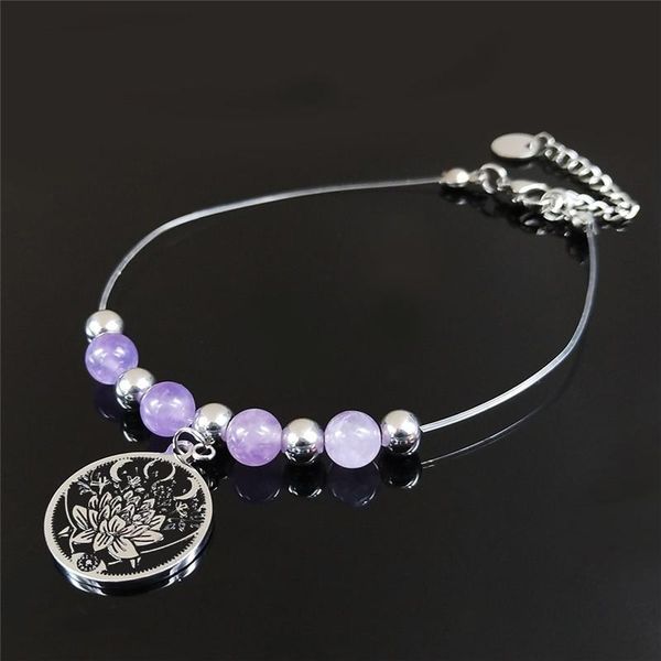 anklets 2021 witchcraft moon lotus stainless steel natural crystal fishing line chain anklet women jewelry bracelet de cheville a1790s04, Red;blue
anklets 2021 witchcraft moon lotus stainless steel natural crystal fishing line chain anklet women jewelry bracelet de cheville a1790s04, Red;blue