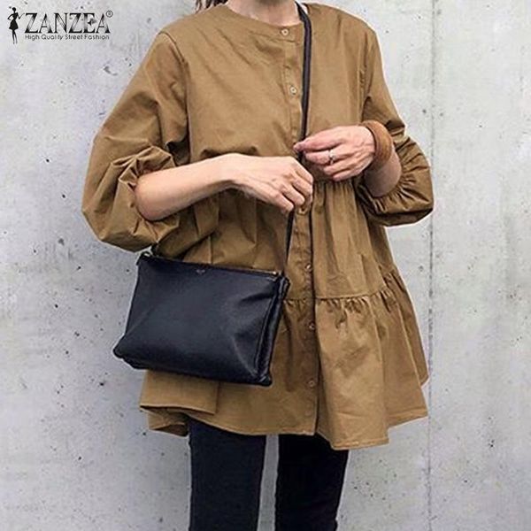women's blouses & shirts fashion ruffle blouse zanzea 2021 ladies puff sleeve single breasted s-5xl casual solid o-neck blusa femme, White
women's blouses & shirts fashion ruffle blouse zanzea 2021 ladies puff sleeve single breasted s-5xl casual solid o-neck blusa femme, White