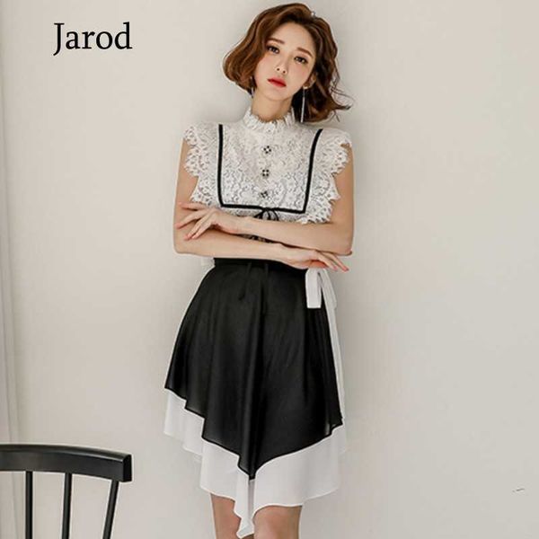 summer sleeveless stand neck white lace blouse shirt + casual loose irregular skirt two piece chiffon suit dress 210526
summer sleeveless stand neck white lace blouse shirt + casual loose irregular skirt two piece chiffon suit dress 210526