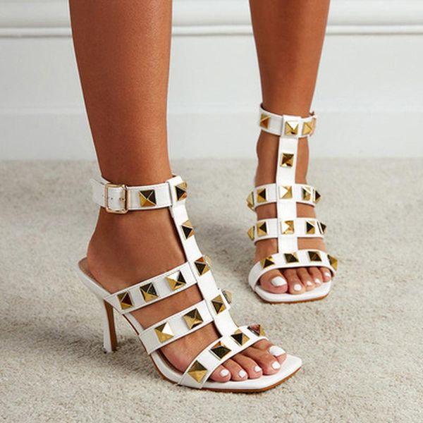 dress shoes 2021 est summer gladiator sandals women fashion metal rivet design square toe ankle buckle strap stiletto heels, Black
dress shoes 2021 est summer gladiator sandals women fashion metal rivet design square toe ankle buckle strap stiletto heels, Black