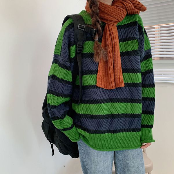 2021 new autumn college style loose stripe hit color long-sleeved casual round neck knitted sweater simple fashion c2z0, White;black
2021 new autumn college style loose stripe hit color long-sleeved casual round neck knitted sweater simple fashion c2z0, White;black