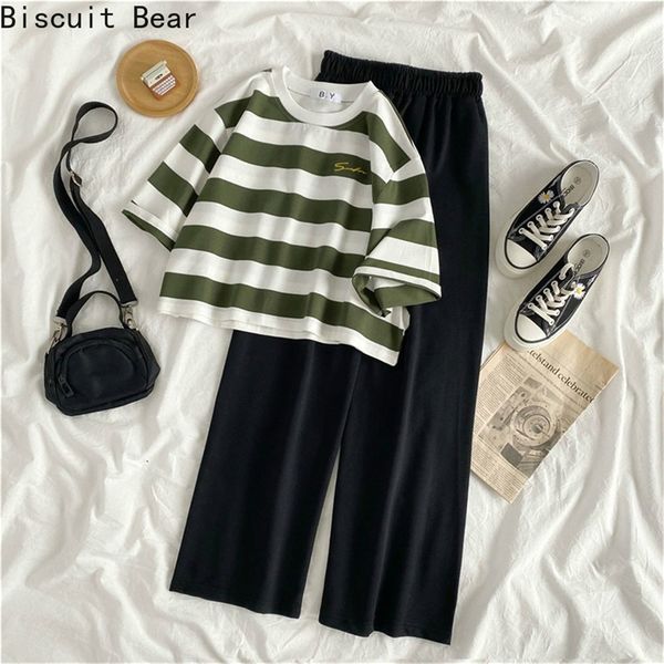 women sets chic striped summer leisure femme outfits korean trendy soft crop basic black high waist wide-leg womens trousers 220315, White
women sets chic striped summer leisure femme outfits korean trendy soft crop basic black high waist wide-leg womens trousers 220315, White