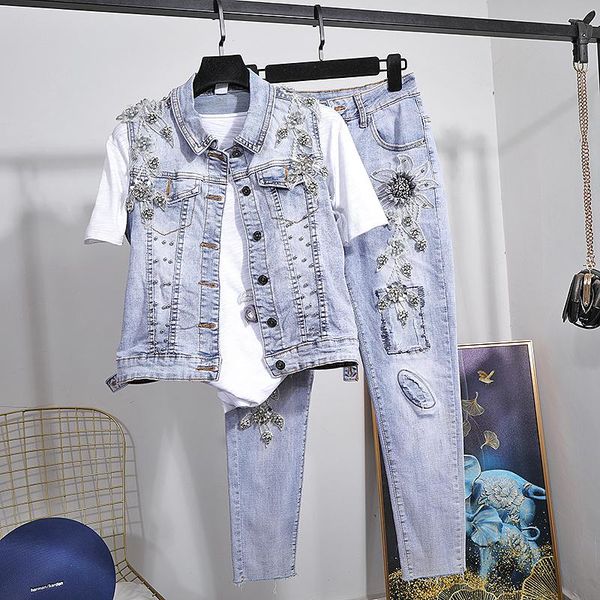 women's tracksuits girls 2 piece sets vest suit spring summer three-dimensional flower beaded short coat + elastic jeans womens denim j, Gray
women's tracksuits girls 2 piece sets vest suit spring summer three-dimensional flower beaded short coat + elastic jeans womens denim j, Gray