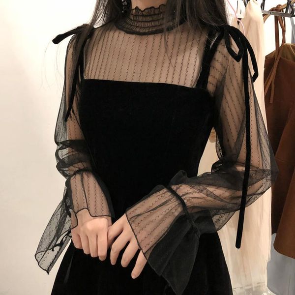women's blouses & shirts heliar women black chiffon lace up transparent drawstring elegant blouse 2021 summer clothing, White
women's blouses & shirts heliar women black chiffon lace up transparent drawstring elegant blouse 2021 summer clothing, White