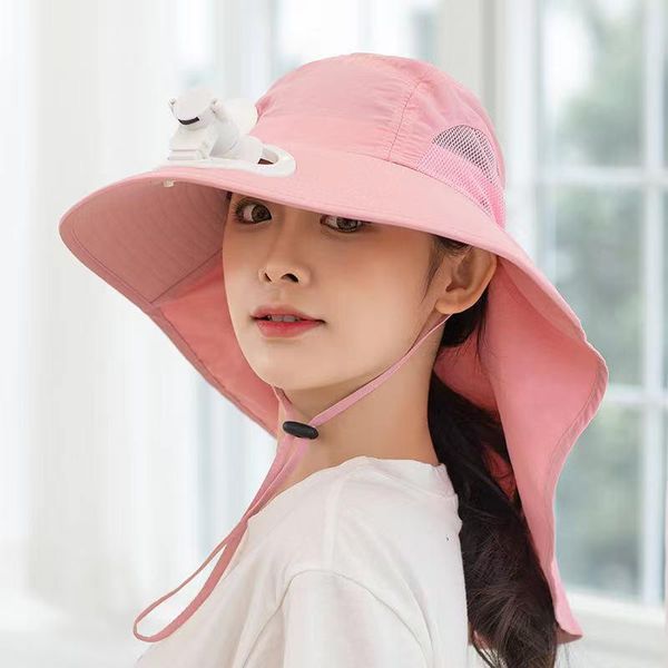 wide brim hats summer men and women's sun with a fan cool breathable cap mountaineering cloak outdoor fishing travel protect, Blue;gray
