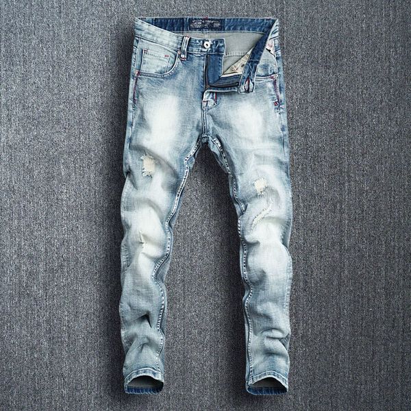 2021 new fashion streetwear light blue destroyed ripped men baggy pants italian vintage designer jeans homme emj6
2021 new fashion streetwear light blue destroyed ripped men baggy pants italian vintage designer jeans homme emj6