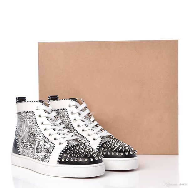 couple's red sole bottoms sneakers high shoes men's black and white graffiti fresh sneakers man spikes orlato red bottom sneaker t
couple's red sole bottoms sneakers high shoes men's black and white graffiti fresh sneakers man spikes orlato red bottom sneaker t