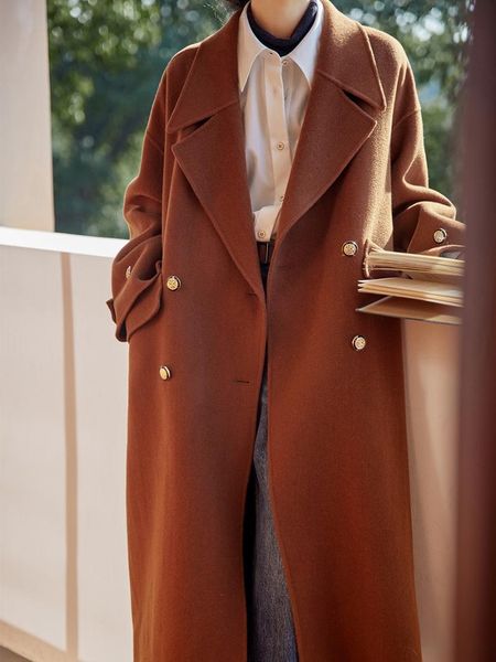 women's wool & blends retro full double-faced woolen coat for fall/winter 2021 simple double-breasted, Black
women's wool & blends retro full double-faced woolen coat for fall/winter 2021 simple double-breasted, Black