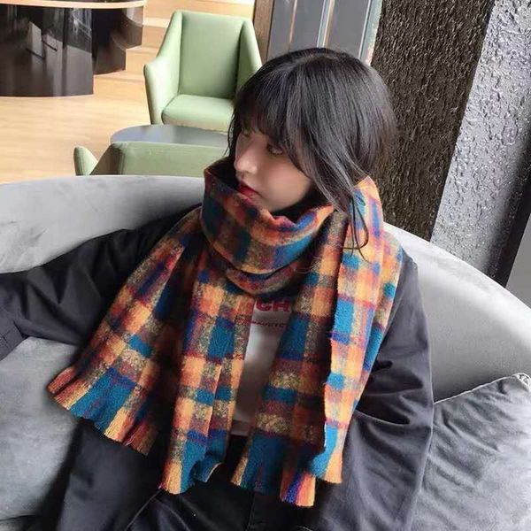 new scarf winter korean versatile student color plaid cashmere like warm women's thickened neck, Blue;gray
new scarf winter korean versatile student color plaid cashmere like warm women's thickened neck, Blue;gray