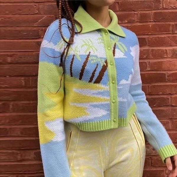 women's knits & tees tropical landscape jacquard knit cardigan women collared button up crop sweater day dreamer cardi y2k aesthetic cl, White
women's knits & tees tropical landscape jacquard knit cardigan women collared button up crop sweater day dreamer cardi y2k aesthetic cl, White