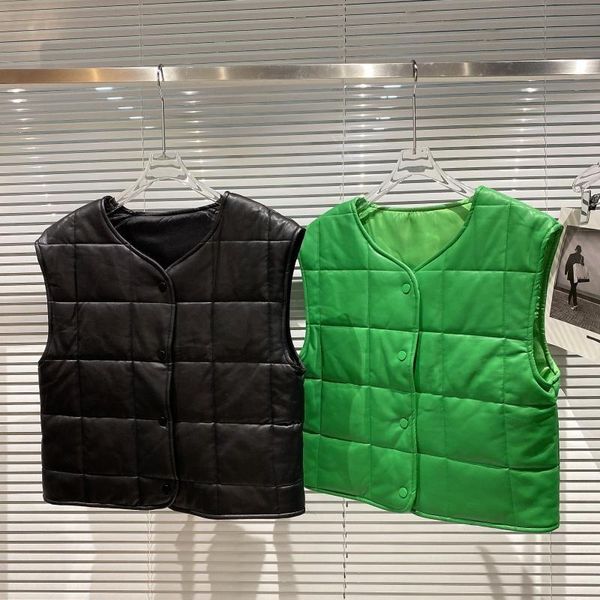 women's vests pressed cotton square lattice pu leather vest women 2021 winter fashion green black thickened, Black;white
women's vests pressed cotton square lattice pu leather vest women 2021 winter fashion green black thickened, Black;white