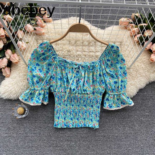 women bow retro print blouse sweet puff sleeve square collar slim summer fashion streetwear short blouses 210715, White
women bow retro print blouse sweet puff sleeve square collar slim summer fashion streetwear short blouses 210715, White