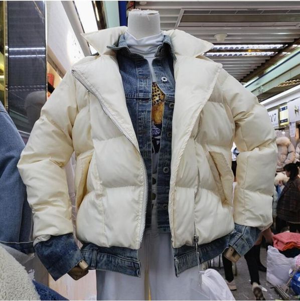 2021 new fall winter new down cotton-padded jacket slim-fit denim stitch fake two piece loose parka coat warm outwear, Black
2021 new fall winter new down cotton-padded jacket slim-fit denim stitch fake two piece loose parka coat warm outwear, Black