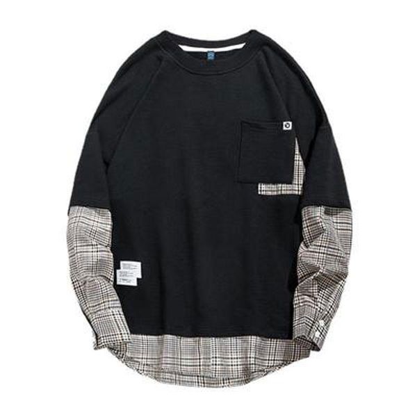men's hoodies & sweatshirts spring and autumn fake two-piece plaid casual loose trend hip-hop high street round neck cotton all-match s, Black
men's hoodies & sweatshirts spring and autumn fake two-piece plaid casual loose trend hip-hop high street round neck cotton all-match s, Black