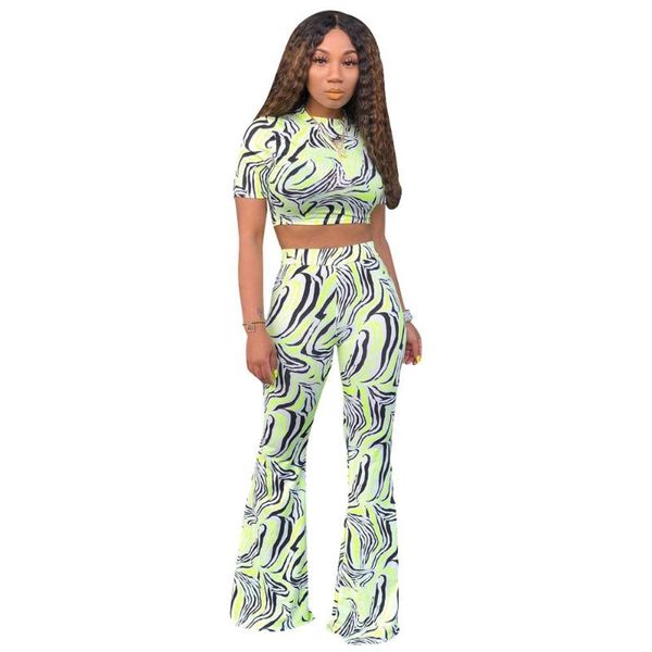 women's tracksuits 2021 summer printed zebra colour two piece set short sleeve crop with trousers bell pants outfit, Gray 
women's tracksuits 2021 summer printed zebra colour two piece set short sleeve crop with trousers bell pants outfit, Gray