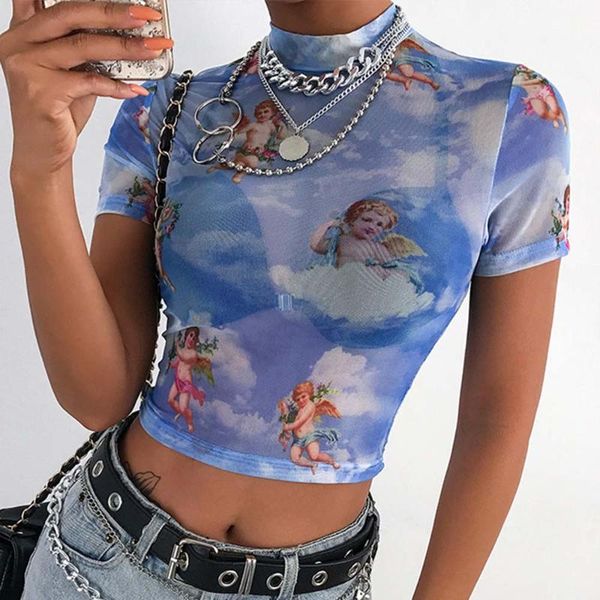 women's shapers fashion women see through floral angel transparent print sheer crop mini t shirt, Black;white
women's shapers fashion women see through floral angel transparent print sheer crop mini t shirt, Black;white