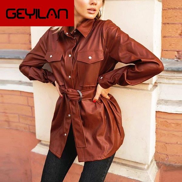 women's blouses & shirts vintage pu leather women causal turn-down collar blouse shirt with belt autumn winter chic pocket 2021, White
women's blouses & shirts vintage pu leather women causal turn-down collar blouse shirt with belt autumn winter chic pocket 2021, White