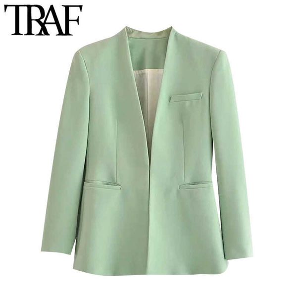 traf women fashion office wear collarless blazer coat vintage long sleeve welt pockets female outerwear chic veste 210930, White;black
traf women fashion office wear collarless blazer coat vintage long sleeve welt pockets female outerwear chic veste 210930, White;black