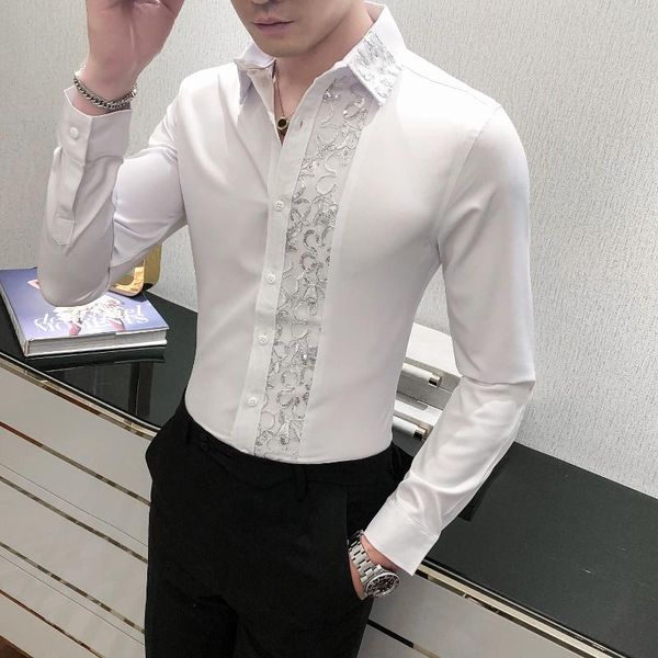 men's casual shirts long 2021 autumn sleeve slim fit social dress shirt camisas masculinas club korean men clothes 5xl black white mens, White;black
men's casual shirts long 2021 autumn sleeve slim fit social dress shirt camisas masculinas club korean men clothes 5xl black white mens, White;black