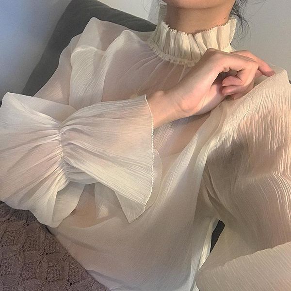 women's blouses & shirts women solid vintage long sleeve chiffon and korean ladies o-neck button flare casual blusas mujer, White
women's blouses & shirts women solid vintage long sleeve chiffon and korean ladies o-neck button flare casual blusas mujer, White