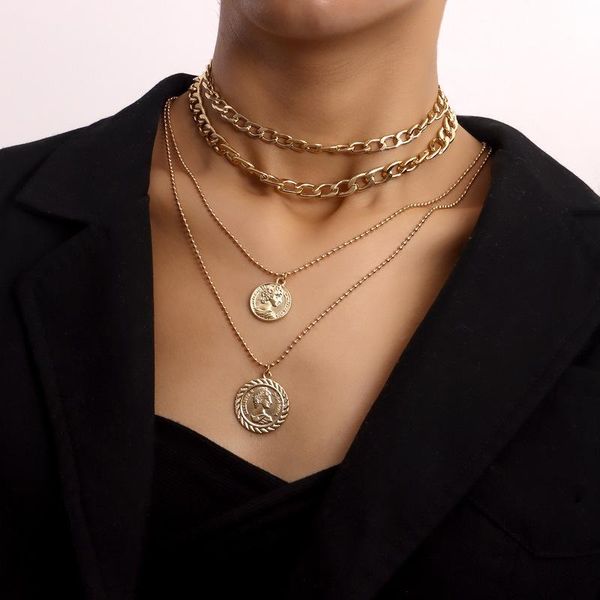 pendant necklaces vintage boho multilayer metal choker portrait coin chain necklace for women gold color collar fashion jewelry gift, Silver
pendant necklaces vintage boho multilayer metal choker portrait coin chain necklace for women gold color collar fashion jewelry gift, Silver