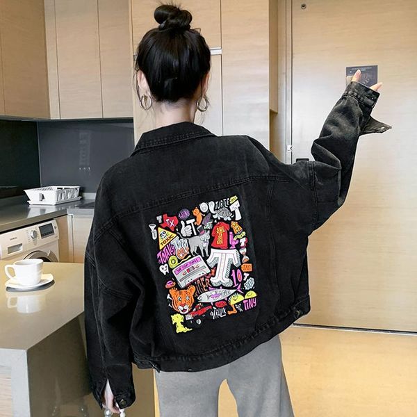 women's jackets denim jacket for women autumn fashion cartoon print vintage loose big pocket single breasted, Black;brown
women's jackets denim jacket for women autumn fashion cartoon print vintage loose big pocket single breasted, Black;brown