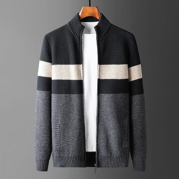 men's jackets 100% cotton band stripe jacket men 2021 collar full zip color-block cable knitted cardigan sweater coat mens clothing poc, Black;brown
men's jackets 100% cotton band stripe jacket men 2021 collar full zip color-block cable knitted cardigan sweater coat mens clothing poc, Black;brown