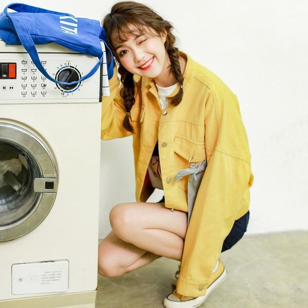 women's jackets autumn sleeve yellow short type denim jacket, Black;brown
women's jackets autumn sleeve yellow short type denim jacket, Black;brown